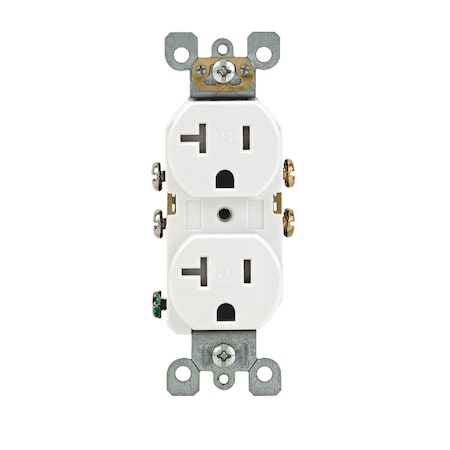 Leviton Straight Blade Receptacle, 5-20R, 20 A, 125V AC, 2 Pole, 3 Wire, Self-Grounded R52-T5820-0WS